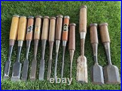 12 Pcs Set Chisel Japanese Woodworking Carpentry Tools Tataki Oire Nomi Vintage