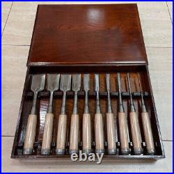 3rd Kunikei Oire Nomi Japanese Bench Chisel Set of 10 Polished White Steel Used