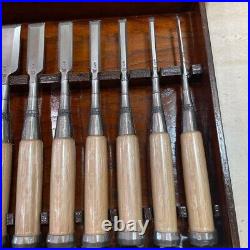 3rd Kunikei Oire Nomi Japanese Bench Chisels Bamboo Joint Shape Set of 10 Unused