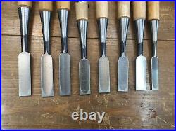 8 Japanese chisels, ouchi/ oiuchi brand, oire nomi, new old stock 201