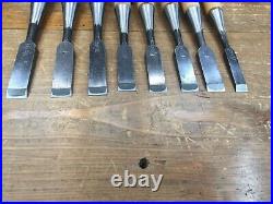 8 Japanese chisels, ouchi/ oiuchi brand, oire nomi, new old stock 201