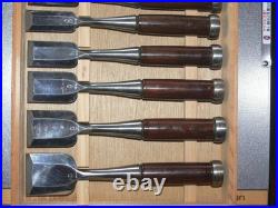 Akitoshi Japanese Bench Chisels Oire Nomi Set of 15 Multi-Hollow Back Polished