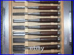 Akitoshi Japanese Bench Chisels Oire Nomi Set of 15 Multi-Hollow Back Polished