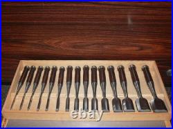 Akitoshi Japanese Bench Chisels Oire Nomi Set of 15 Multi-Hollow Back Polished