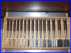 Akitoshi Japanese Bench Chisels Oire Nomi Set of 15 Multi-Hollow Back Polished