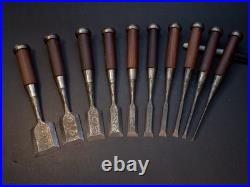 Fujihiro Damascus Mokume 10x set 3-42mm Japanese Bench Chisel Oire Nomi W#1
