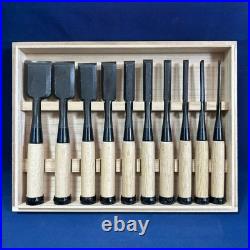 Fujihiro Oire Nomi Japanese Bench Chisels White Steel #2 White Oak Set of 10