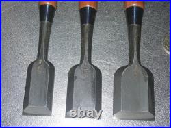 Funahiro Oire Nomi Japanese Bench Chisels Set of 3 30, 36, 42mm Red Oak
