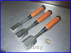 Funahiro Oire Nomi Japanese Bench Chisels Set of 3 30, 36, 42mm Red Oak
