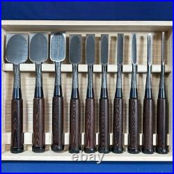 Genju Funahiro Japanese Damascus Bench Chisels Oire Nomi Set of 10 Ironwood Genju Funahiro Japanese Damascus Bench Chisels Oire Nomi Set of 10 Ironwood