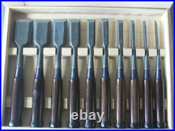 Genju Funahiro Nomi Ebony Pattern Japanese Bench Chisels Set of 10 #N152