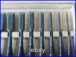 Genju Funahiro Nomi Ebony Pattern Japanese Bench Chisels Set of 10 #N152