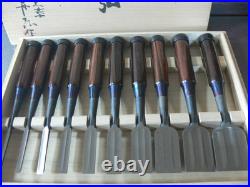 Genju Funahiro Nomi Ebony Pattern Japanese Bench Chisels Set of 10 #N152