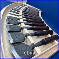 Genju Funahiro Oire Nomi Damascus Mokume Japanese Bench Chisels Set of 15