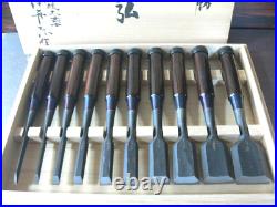 Genju Funahiro Oire Nomi Japanese Bench Chisels Multi Hollows Set of 10 Ebony