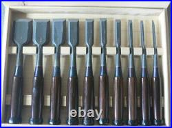 Genju Funahiro Oire Nomi Japanese Bench Chisels Multi Hollows Set of 10 Ebony