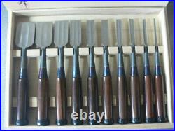 Genju Funahiro Oire Nomi Japanese Bench Chisels Multi Hollows Set of 10 Ebony