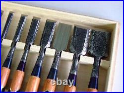 Hanyu Yasushi Damascus Oire Nomi Japanese Bench Chisels Set of 10 Red Oak Handle Hanyu Yasushi Damascus Oire Nomi Japanese Bench Chisels Set of 10 Red Oak Handle