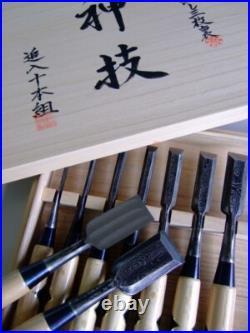 Hanyu Yasushi Damascus Oire Nomi Japanese Bench Chisels Set of 10 Red Oak Handle Hanyu Yasushi Damascus Oire Nomi Japanese Bench Chisels Set of 10 Red Oak Handle