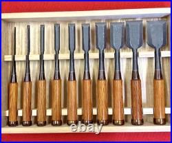 Hidari Hisasaku Oire Nomi Japanese Bench Chisels Set of 10 With Box Used