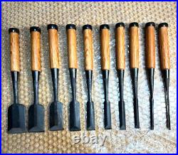 Hidari Hisasaku Shinogi Oire Nomi Japanese Dovetail Bench Chisels Set of 10