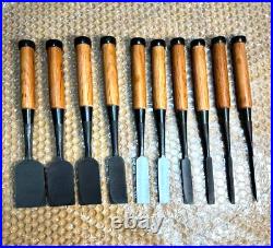 Hidari Hisasaku Shinogi Oire Nomi Japanese Dovetail Bench Chisels Set of 10