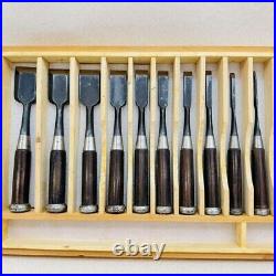 Hidari Ichihiro Yamasaki Shozo Oire Nomi Japanese Bench Chisels Set of 10 Ebony