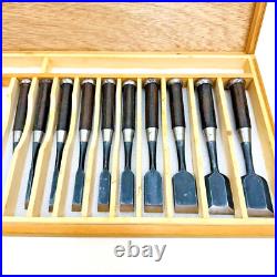 Hidari Ichihiro Yamasaki Shozo Oire Nomi Japanese Bench Chisels Set of 10 Ebony