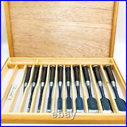 Hidari Ichihiro Yamasaki Shozo Oire Nomi Japanese Bench Chisels Set of 10 Ebony