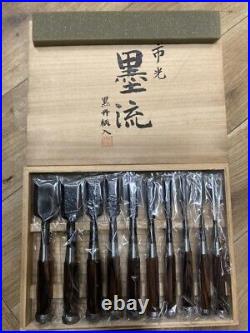 Ichikou Suminagashi Oire Nomi Japanese Bench Chisels Set of 10 Ebony