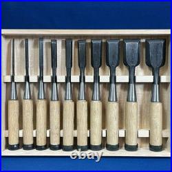 Ioroi Oire Nomi Japanese Bench Chisels White Steel Set of 10 White Oak New
