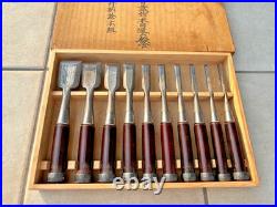 Ioroi Oire Nomi Suminagashi Japanese Bench Chisels White Steel Set of 10 Unused
