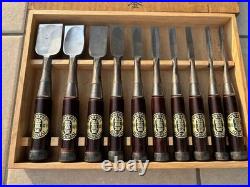 Ioroi Oire Nomi Suminagashi Japanese Bench Chisels White Steel Set of 10 Unused