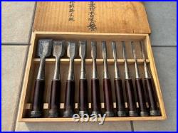 Ioroi Oire Nomi Suminagashi Japanese Bench Chisels White Steel Set of 10 Unused