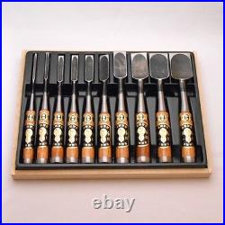 Iwasaki Japanese Chisel Set 10pc Oire Nomi Red Oak Handle Ichimai Carpentry Tool