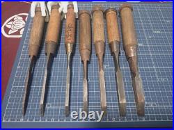 Japanese Bench Chisel Various Brands Mukomachi Nomi Set of 7 3mm-12mm Used