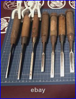 Japanese Bench Chisel Various Brands Mukomachi Nomi Set of 7 3mm-12mm Used