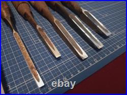 Japanese Bench Chisel Various Brands Mukomachi Nomi Set of 7 3mm-12mm Used
