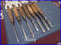Japanese Bench Chisel Various Brands Mukomachi Nomi Set of 7 3mm-12mm Used