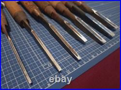 Japanese Bench Chisel Various Brands Mukomachi Nomi Set of 7 3mm-12mm Used