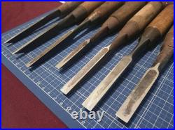 Japanese Bench Chisel Various Brands Mukomachi Nomi Set of 7 3mm-12mm Used