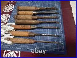 Japanese Bench Chisel Various Brands Mukomachi Nomi Set of 7 3mm-12mm Used