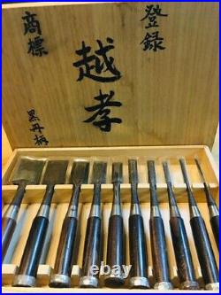 Japanese Carpenter Tool Oire Nomi 10 Wood Chisels Set Koshiko Vintage Ebony DHL