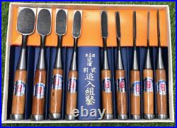 Japanese Carpentry Chisel Nomi 9 set Red rose Wood Handle Hand Tools with Bag box