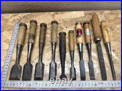 Japanese Chisel Lot Set of 10 Oire Nomi Sakurani Nippon Ryutaro Vintage Tool