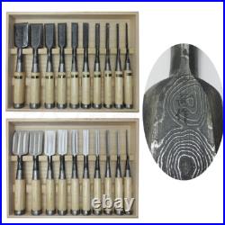 Japanese Chisels Nomi Suminagashi Paring Bench Aogami Damascus Jinsaku Vintage