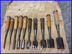 Japanese Chisels Oire Nomi Set 10 Pcs Ouchi Takashiba Gensou Canvas Tool Roll