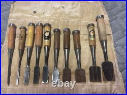 Japanese Chisels Oire Nomi Set 10 Pcs Ouchi Takashiba Gensou Canvas Tool Roll