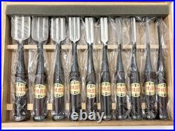 Japanese Chisels Shogoin Mitsu-Ura Oire Nomi Set of 10 Shutan Handle Wooden Box