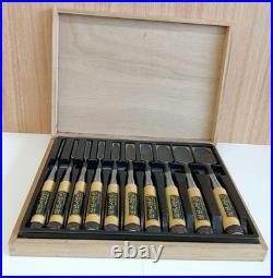 Japanese Custom Oire Nomi Chisel Set 10pcs Wooden Case Woodworking Tool Used #22